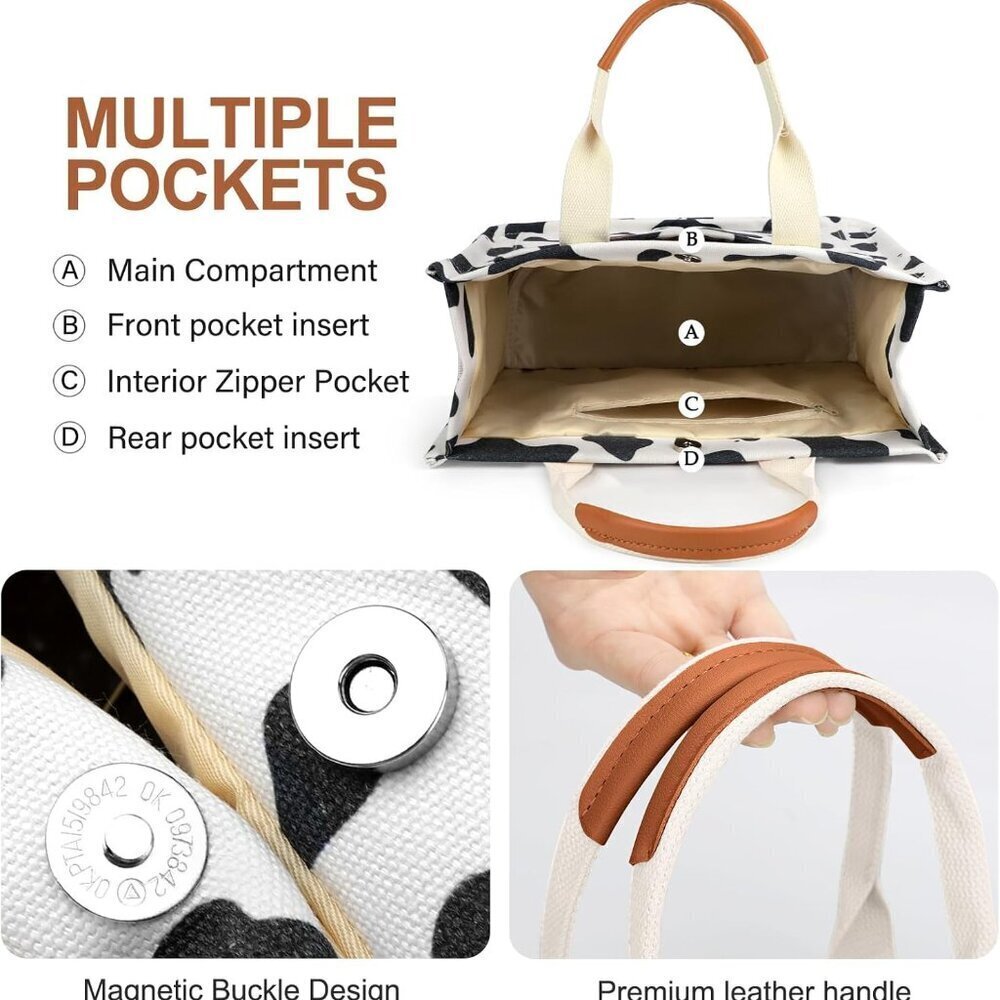 Canvas Tote Bag Women Large Capacity Multiple Pockets Work Purse Bible Tote - Picture 5 of 6